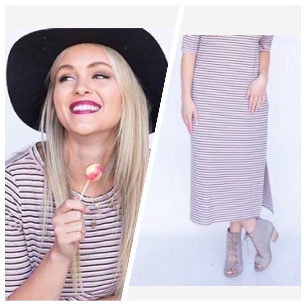 NEW• Ribbed Pink/White/Navy Lee Dress• 1X-3X